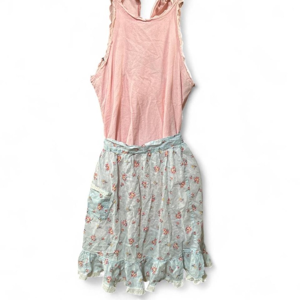 TRUE VINTAGE BLUE FLORAL HANDMADE MINI HALF‎ APRON OSFM